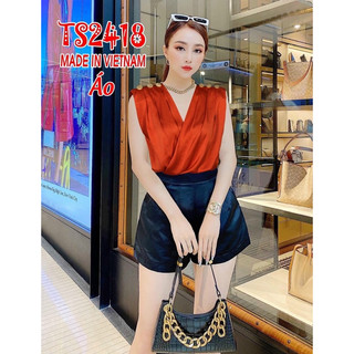 Áo lụa cổ đắp chéo vai đính cúc thanh lịch, công sở