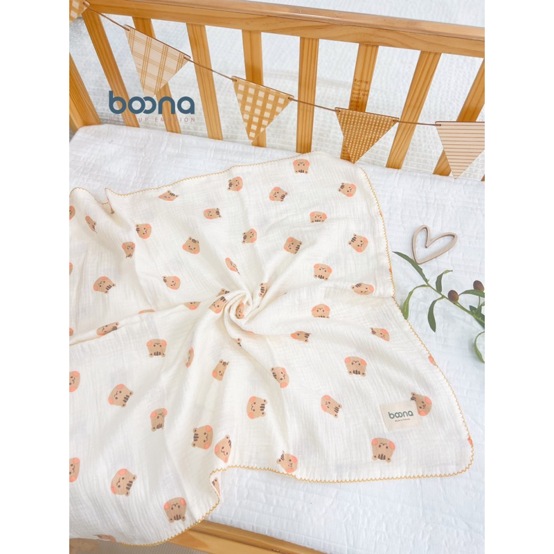 Khăn tắm xô Muslin  BOONA chính hãng 2 lớp đa năng cho bé