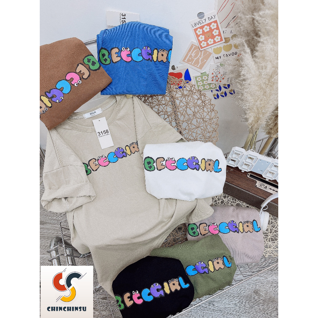 Áo thun áo phông form rộng nam nữ cotton freesize chữ Beccgirl - Chinchinsu