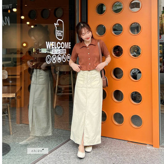Chân váy nữ - chân váy jean xẻ trước nhienhienvintage BV101