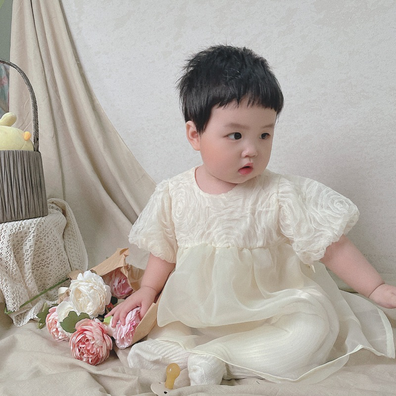 Váy bồng ren hoa hồng sang chảnh em bé gái