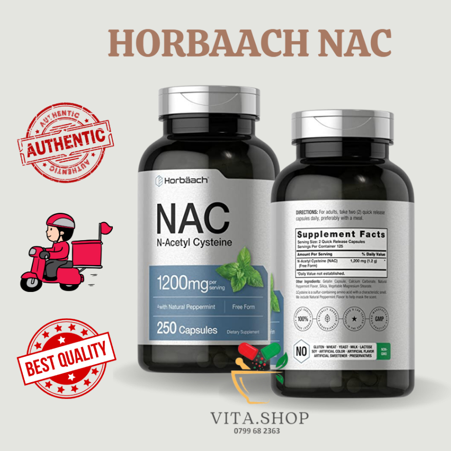 Horbaach NAC N-Acetyl-Cysteine 1200mg - Viên uống giải độc gan, chống oxy hóa và tăng cường miễn dịch 250 viên
