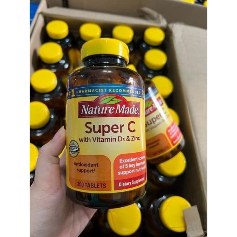 VIÊN UỐNG HỖ TRỢ MIỄN DỊCH SUPER C VỚI VITAMIN D3 + ZINC, NATURE MADE