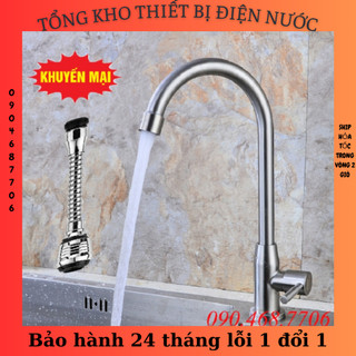 Vòi đơn lạnh chậu rửa bát inox 304 tặng kèm đầu vòi rửa dây dài và dây cấp inox VRB902-DV02