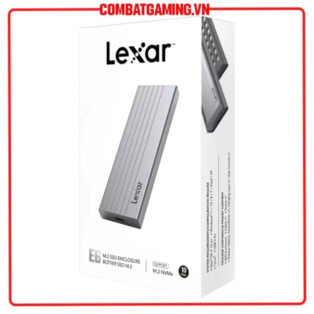 Box di động SSD M.2 PCIe NVMe Gen3x4 / Gen4x4 Type-C Lexar E6 LPAE06N-RNBNG