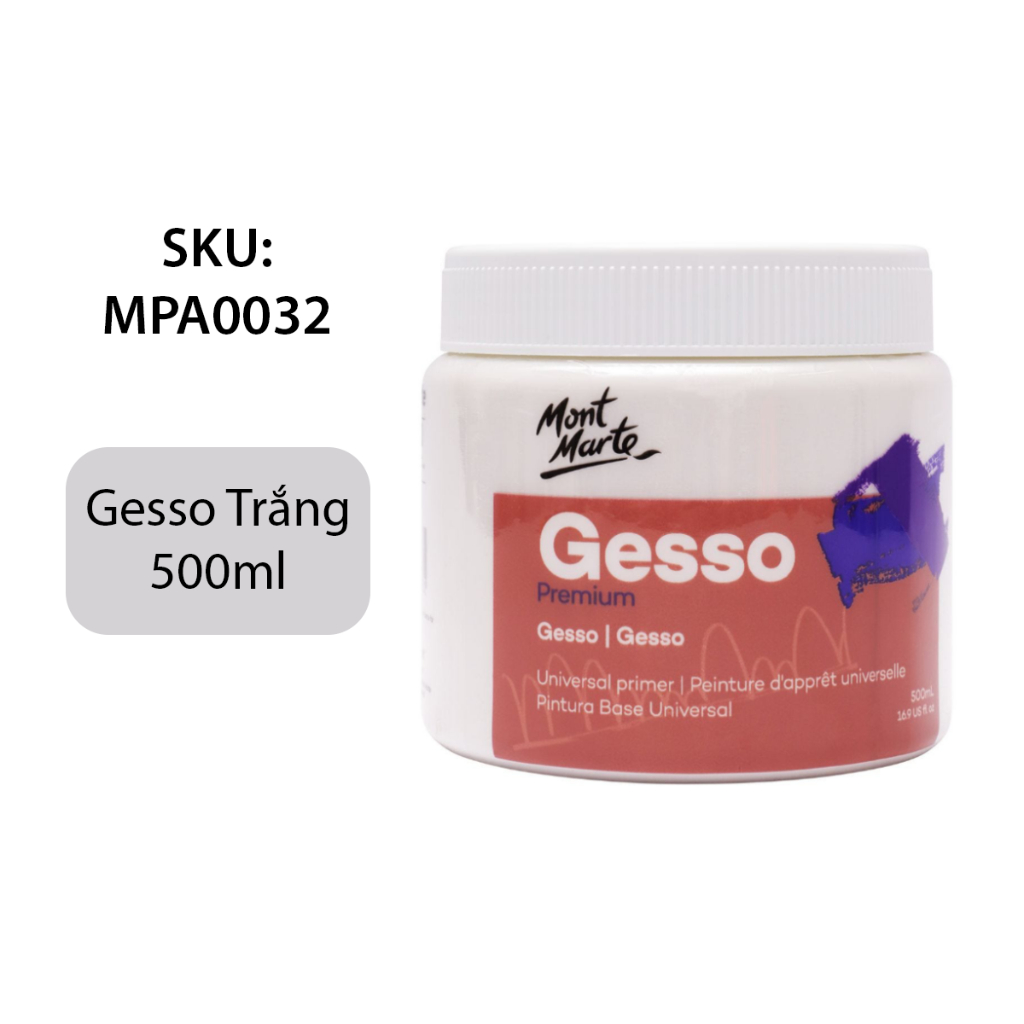 Sơn lót bề mặt tranh Gesso, Impasto, Modelling Mont Marte trắng/đen/trong sử dụng cho màu Acrylic và màu dầu 500ml