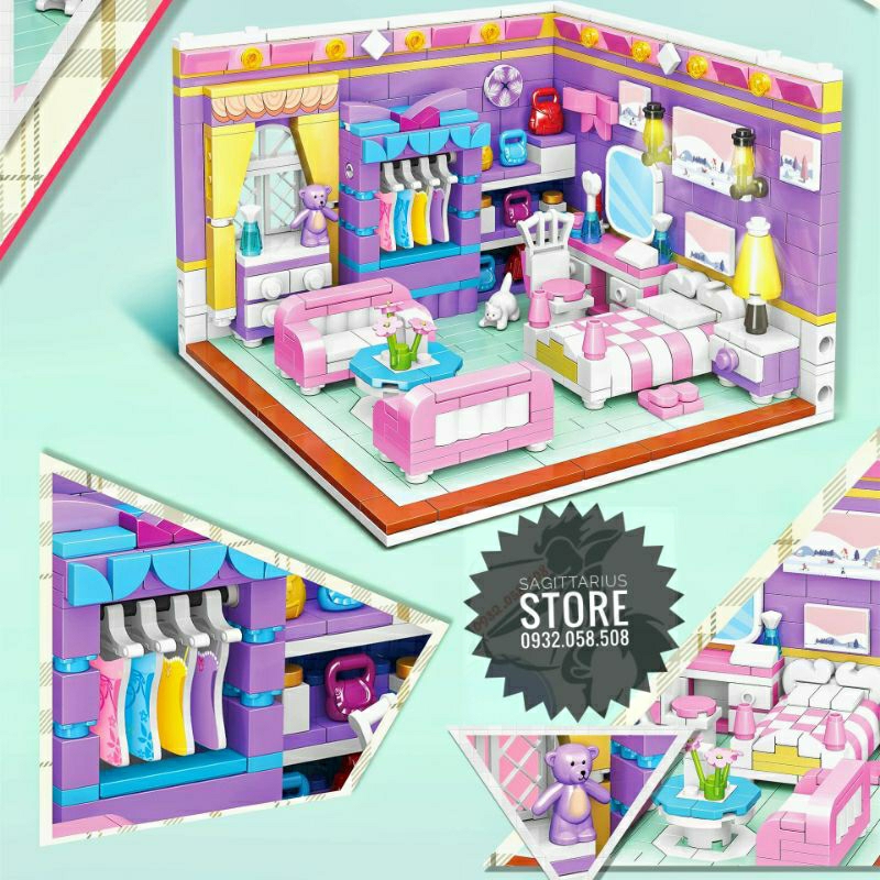 Bộ Xếp Hình non-Lego Zhegao Lắp Ráp Bếp & Phòng Ngủ Cho Bé Gái