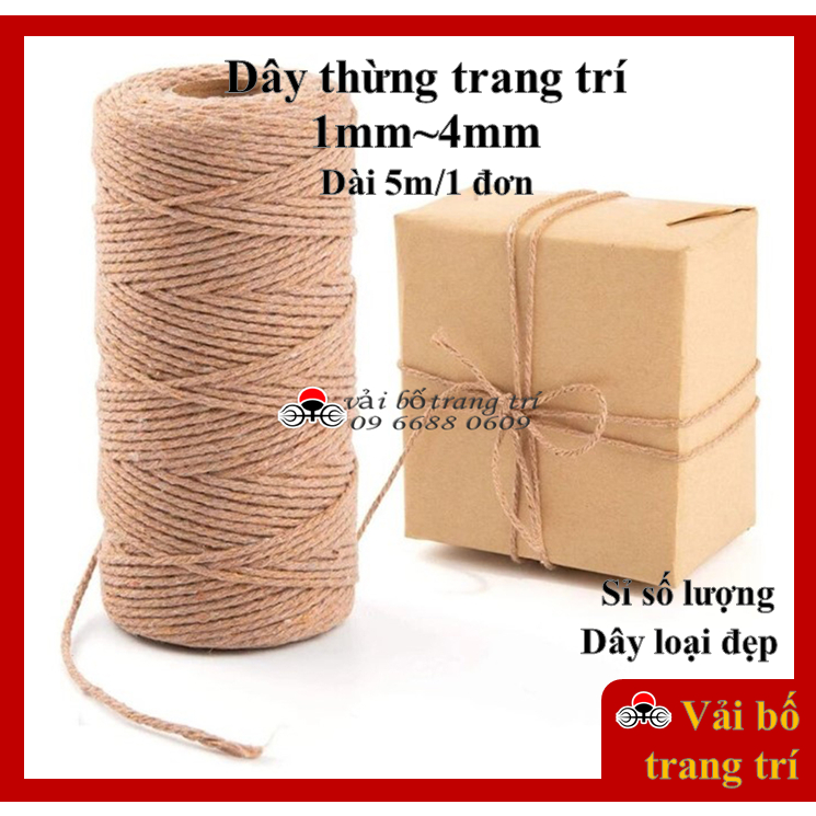Dây thừng trang trí, 1mm, 1.5mm, 2mm, 3mm, 4mm, dài 5m, dây đay làm handmade, đồ cào móng mèo, decor, handmade
