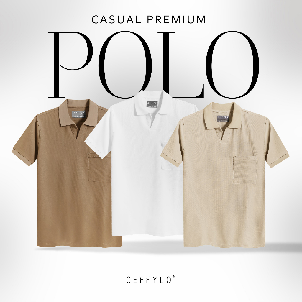 Áo Polo Nam Cỏ V Phối Túi , Vải Dệt Tổ Ong Màu Be , Chất Liệu Cotton Cao Cấp CEFFYLO