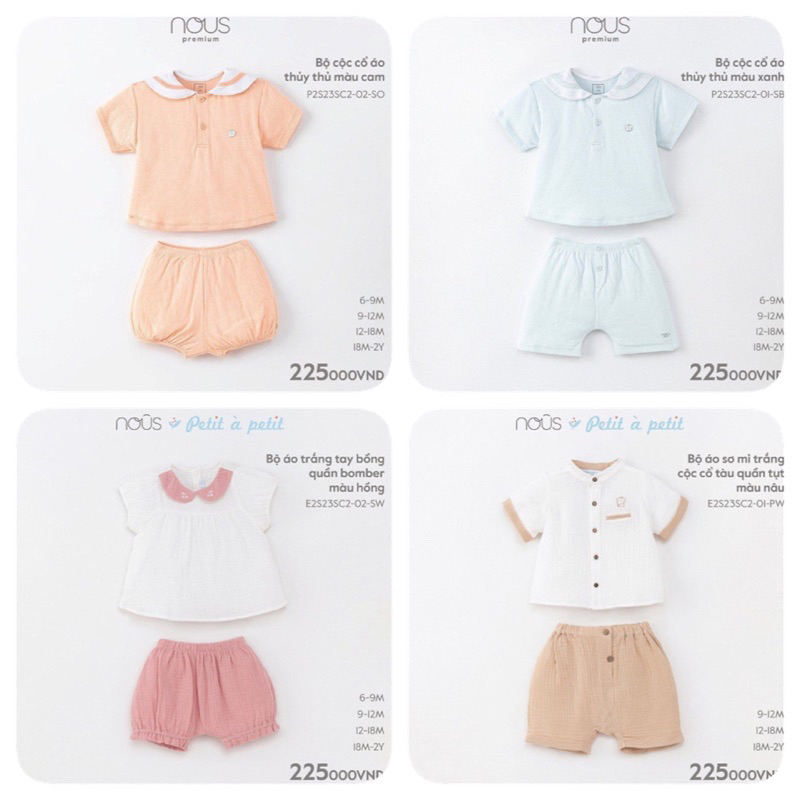 NOUS -Bộ cộc tay Nous cao cấp cho bé trai/bé gái