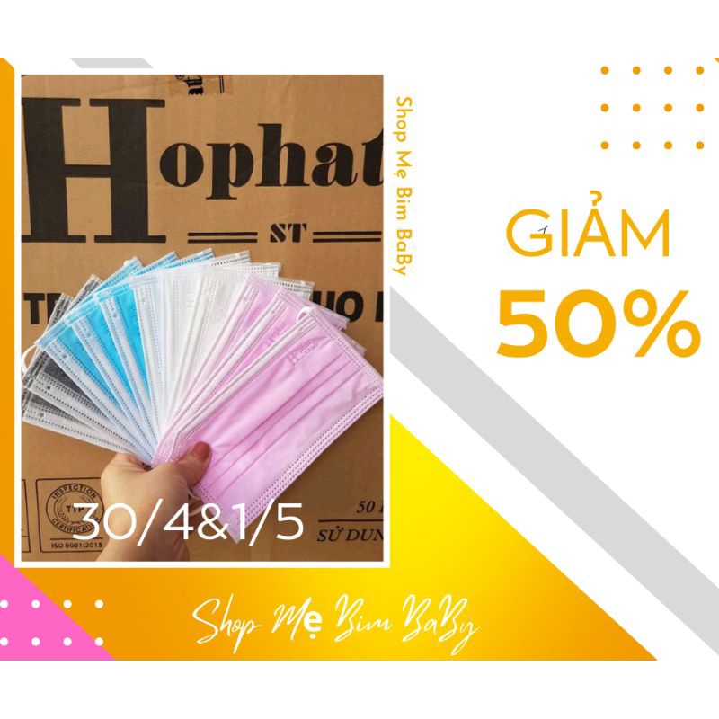khẩu trang y tế cho người lớn Hồ Phát 2 hộp 100 cái(xanh, trắng,xám, đen, hồng)