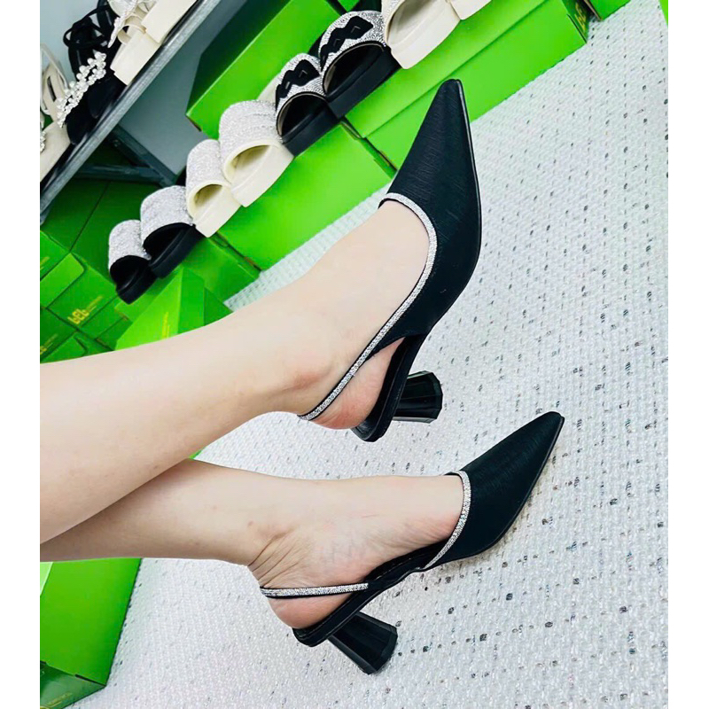 Giày quai hậu-Giày Slingback viền đá siêu sang