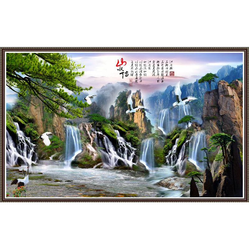 Tranh dán tường Phong cảnh thác nước đẹp GL1000 in PP kim sa nhiều kích thước