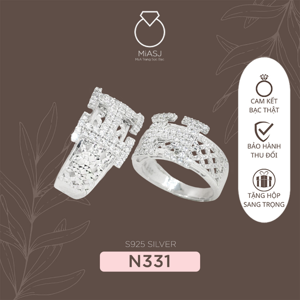 Nhẫn bạc Ý S925 cao cấp xi Bạch Kim Mã N331 | MIA Trang sức bạc