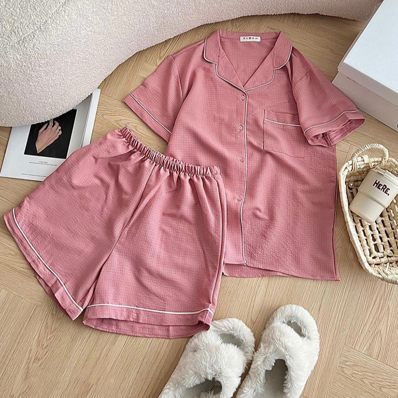 Bộ Đồ Ngủ Mặc Nhà Pyjama Cộc Tay Chất Đũi Xốp Cao Cấp Dáng Rộng Thời Trang Sugal QA NU 031