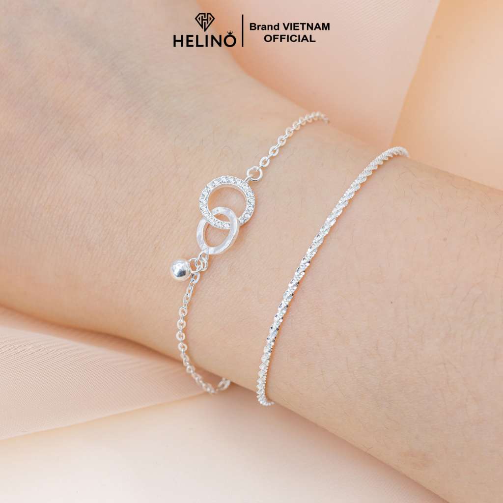 Lắc tay bạc nữ HELINO 2 vòng tròn đính đá, trang sức phụ kiện circle lấp lánh V04