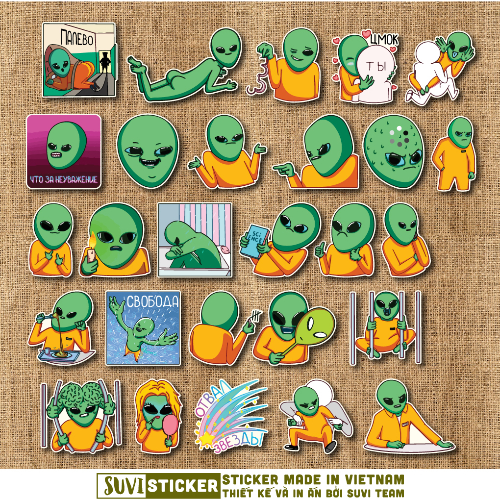 50 Sticker Alien chống nước sticker dán mũ bảo hiểm, laptop, điện thoại, đàn guitar, vali. MSP: SV115