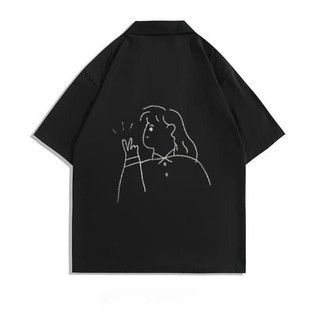 Áo sơ mi nữ chất lụa mango Unisex tay lỡ thêu hình say hi mẫu hot