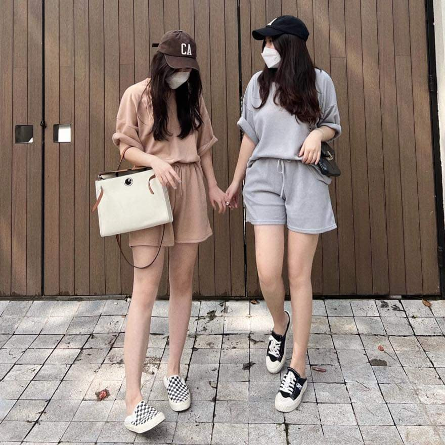 [RẺ VÔ ĐỊCH] Set bộ đồ Nữ xinh chất tổ ong dầy dặn, Quần Jogger kèm áo thun tay lỡ thêu hình mặt cười siêu dễ thương