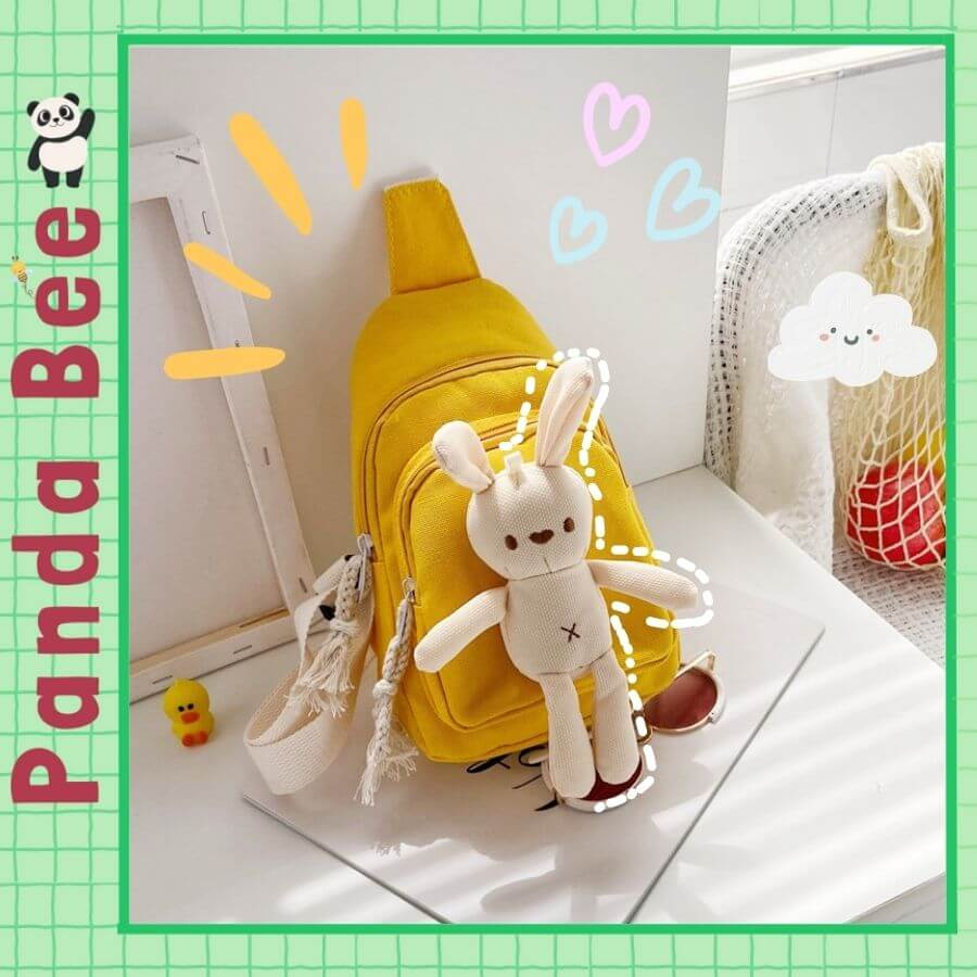 Thỏ Nhồi Bông Đeo Balo Túi Xách Cute, Móc Khóa Thỏ Bông Dễ Thuong Panda Bee GB016