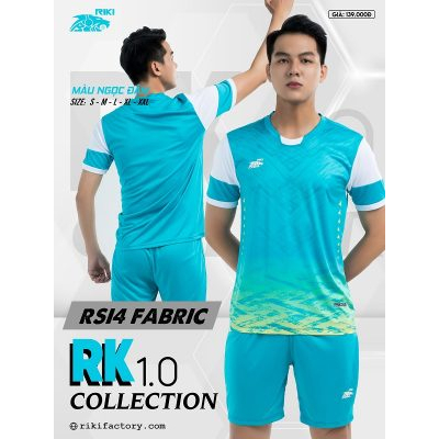 Đồ đá banh không logo RIKI RK1.0 màu xanh ngọc CÓ IN tên số theo yêu cầu