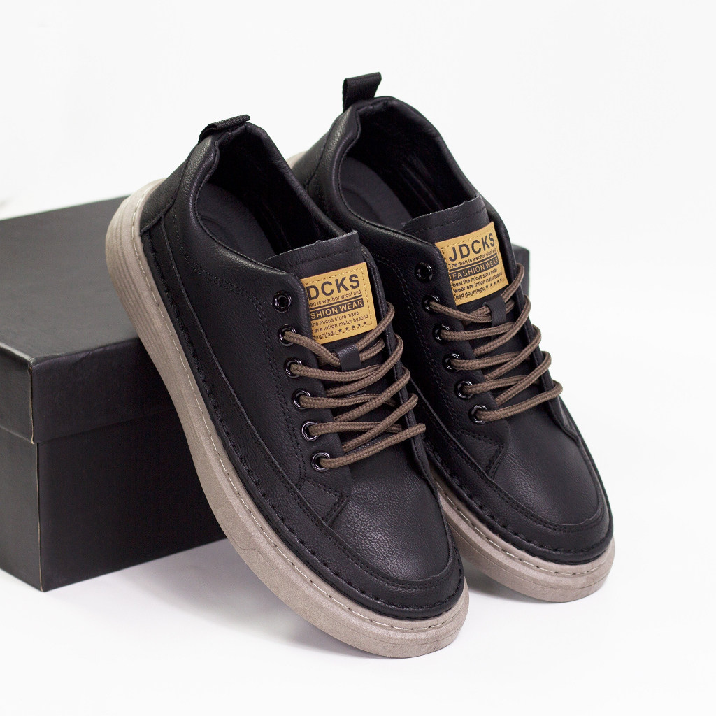 Giày thể thao nam JDCKS da trơn đế cao su mềm, Sneaker nam kiểu dáng basic, Giày da nam đi làm đi chơi