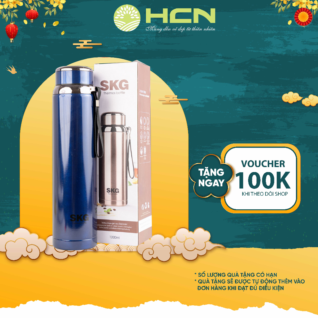 Bình Giữ Nhiệt Inox SKG Cao Cấp, 3 Lớp Dày Dặn, Chịu Nhiệt Tốt Dung Tích Lớn Bình 1200ml
