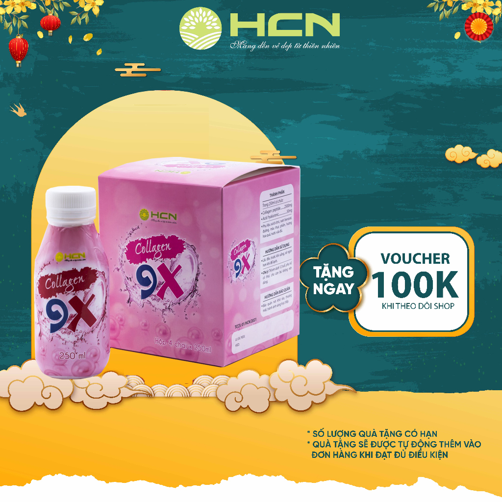 Nước Uống Collagen 9X Hogi Chống Lão Hoá Nuôi Dưỡng Làn Da Từ Bên Trong Hộp 4 Lọ