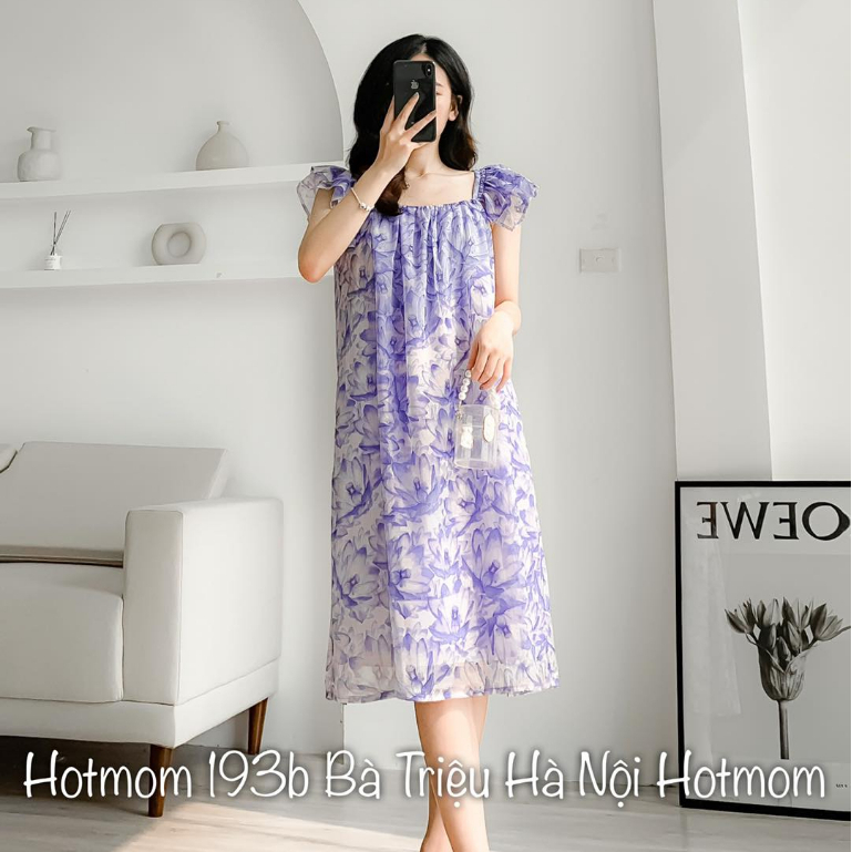 (HÀNG CHÍNH HÃNG) Đầm tơ lụa tay cánh tiên, váy đầm bầu thiết kế dáng sành điệu đẹp Hotmom