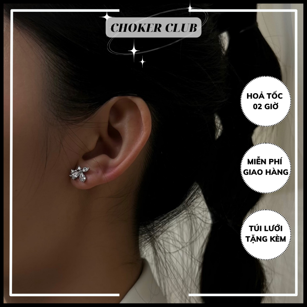 Hoa tai basic hình nơ đính đá E326 Choker Club