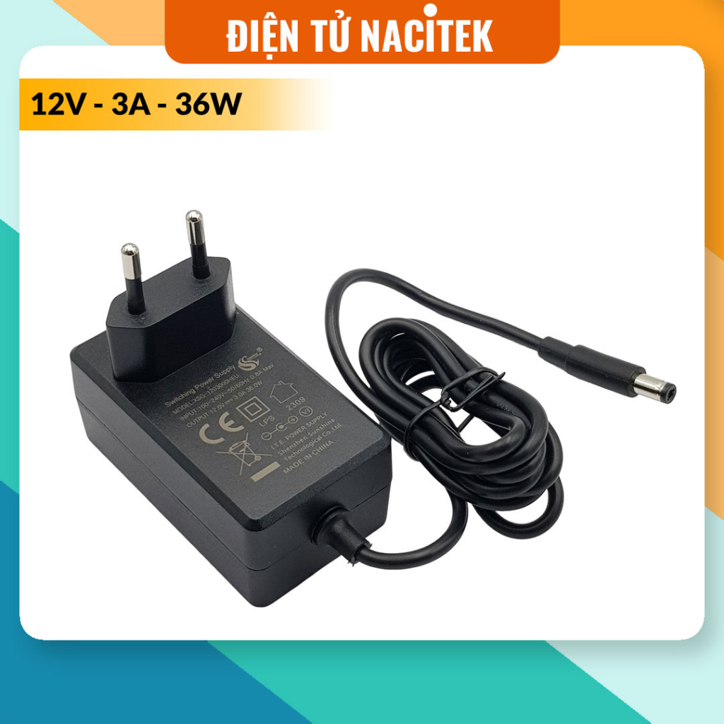 Nguồn Adapter 12V 3A Sunshine dùng cho đèn LED, sạc pin, thiết kế sang trọng, công nghệ mới