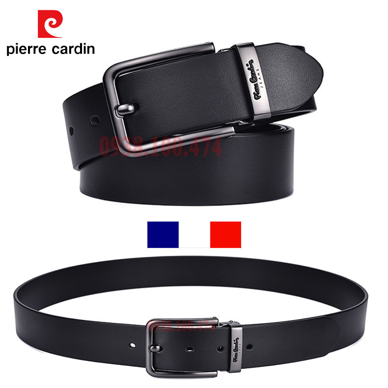 Thắt lưng khóa kim Pierre Cardin chính hãng mặt khóa hợp kim không gỉ dây da bò thật PCJ1126