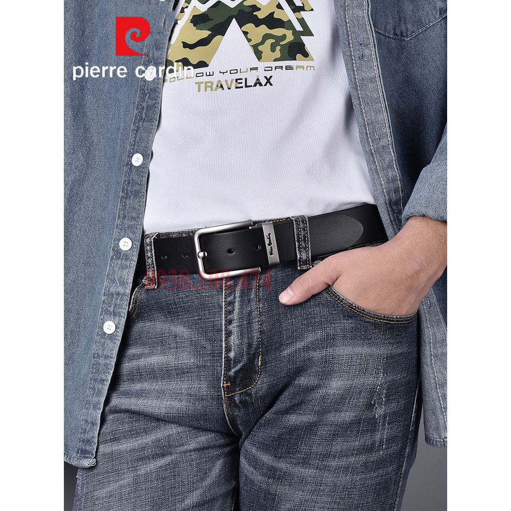 Thắt lưng khóa kim Pierre Cardin chính hãng mặt khóa hợp kim không gỉ dây da bò thật PCJ1126