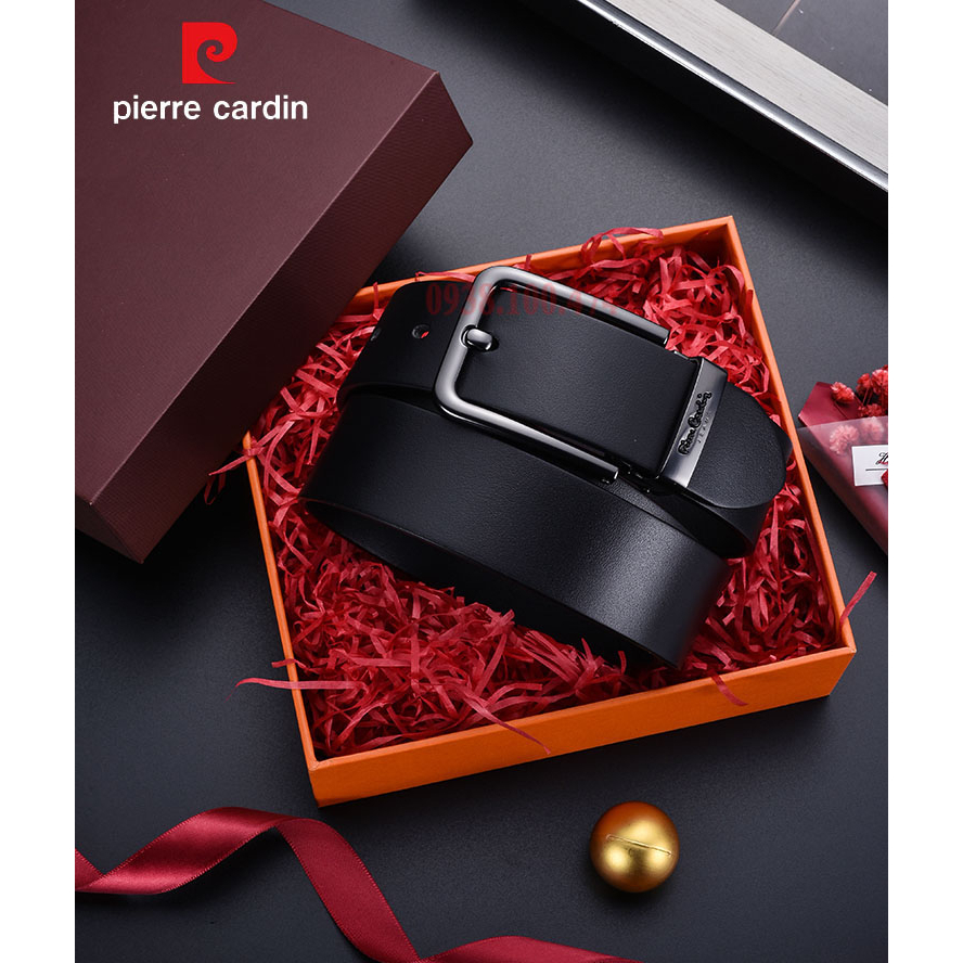 Thắt lưng khóa kim Pierre Cardin chính hãng mặt khóa hợp kim không gỉ dây da bò thật PCJ1126