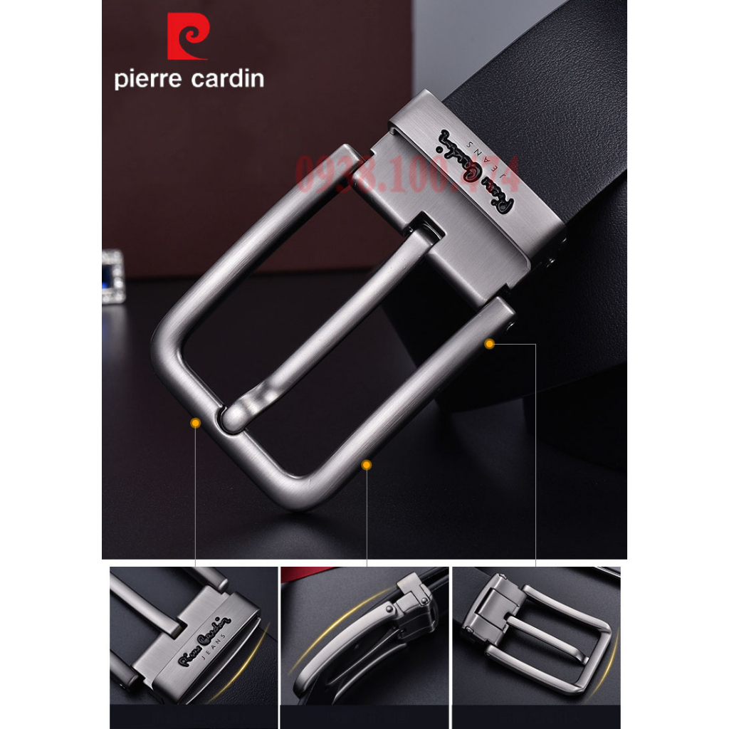 Thắt lưng khóa kim Pierre Cardin chính hãng mặt khóa hợp kim không gỉ dây da bò thật PCJ1126