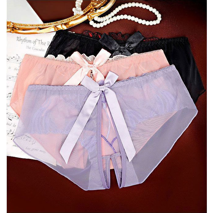 QUẦN LÓT NỮ SEXY THÊU HOA HỞ ĐÁY ĐÍNH NƠ GỢI CẢM XUYÊN THẤU