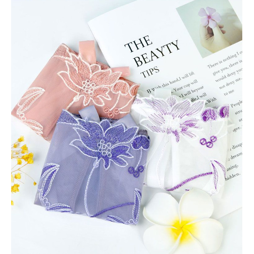 QUẦN LÓT NỮ SEXY THÊU HOA HỞ ĐÁY ĐÍNH NƠ GỢI CẢM XUYÊN THẤU