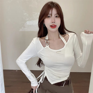 Áo cổ yếm tay dài rút eo