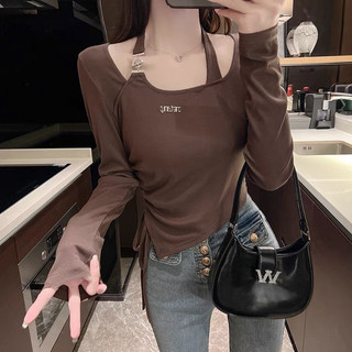 Áo cổ yếm tay dài rút eo