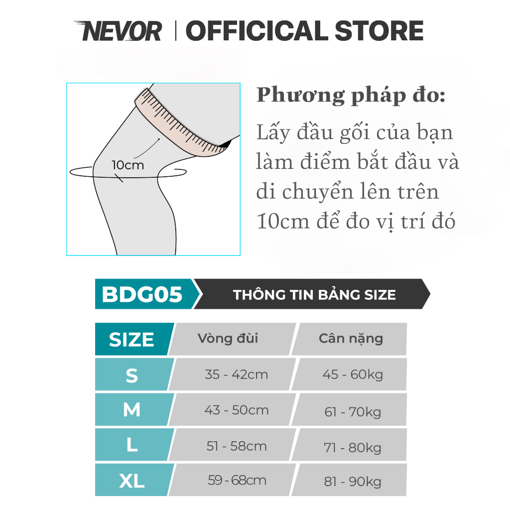 Bó Đầu Gối Thể Thao Nevor BDG13 Giúp Bảo Vệ, Phòng Ngừa Chấn Thương Dây Chằng Khi Đá Bóng, Chạy Bộ,...