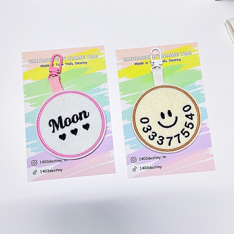 Nametag tròn THÊU TÊN treo cặp cho bé hàn quốc