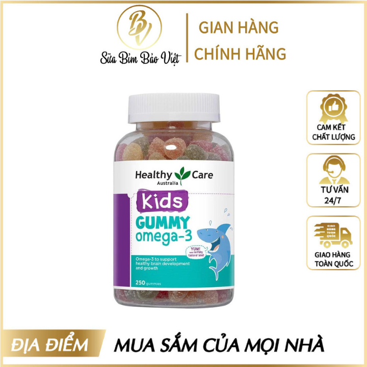 Kẹo Dẻo Dha Cho Bé Từ 2 Tuổi Healthy Care Gummy Omega 3, Úc 250 Viên Hỗ Trợ Mắt Sáng, Thông Minh