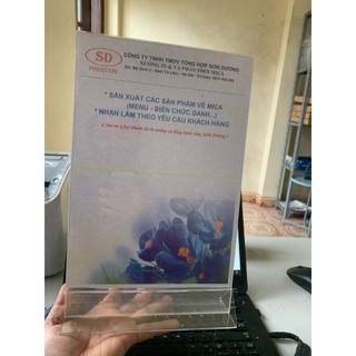 Menu thực đơn mica dọc đế trắng tam giác các cỡ A4, A5, A6