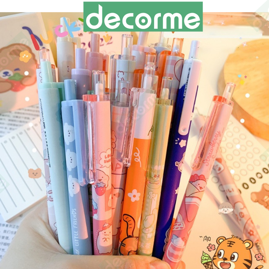 Bút gel Bấm Mực Đen Thân trắng Hình hoạt hình đáng yêu DecorMe Viết bi nước cute 0.5