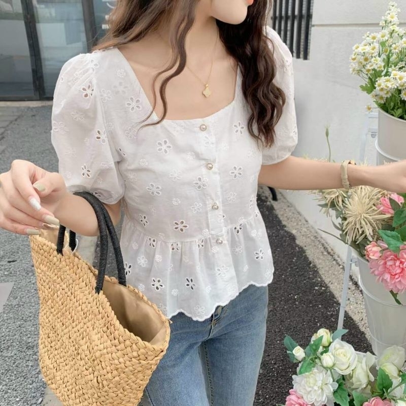 Áo kiểu thô thêu style hàn quốc Áo kiểu thêu thiết kế