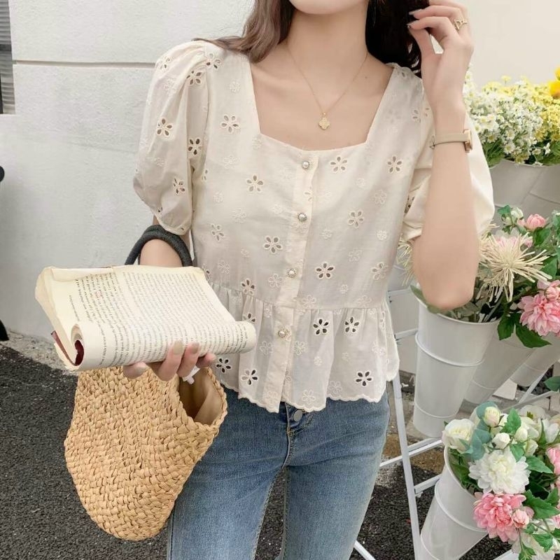 Áo kiểu thô thêu style hàn quốc Áo kiểu thêu thiết kế