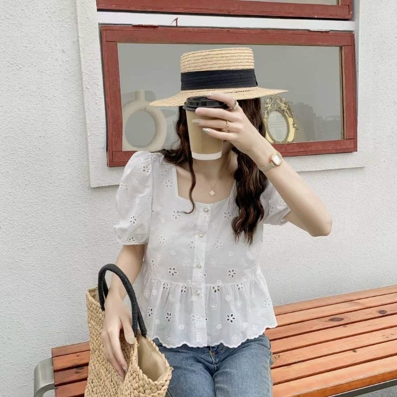 Áo kiểu thô thêu style hàn quốc Áo kiểu thêu thiết kế