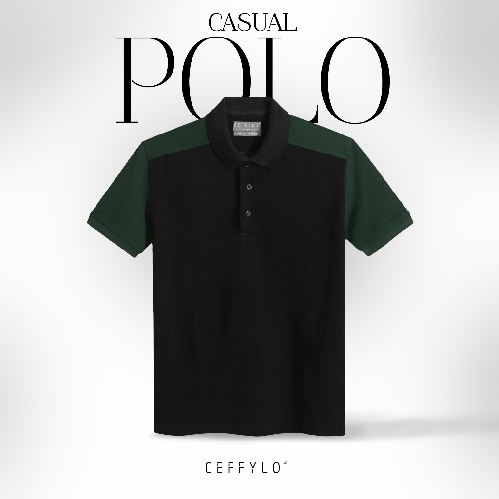 Áo Polo Cộc Tay Nam Phối Thân Màu Xanh Lá Cây CF , Chất Liệu Cotton Cao Cấp CEFFYLO