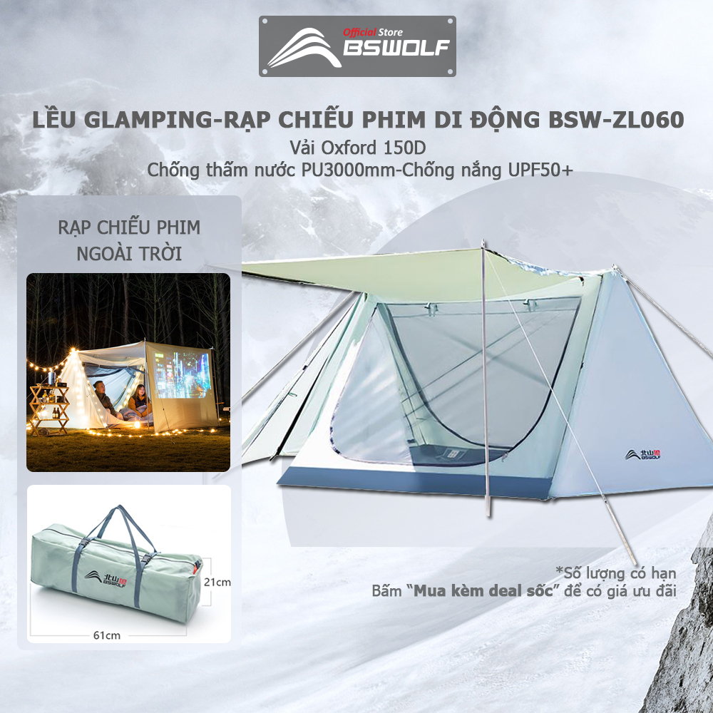 Lều Cắm Trại Lều Glamping BSWOLF-ZL060 Rạp Chiếu Phim Di Động Chống Thấm PU3000mm Chống Nắng UPF 50+ Cho 3-4 Người