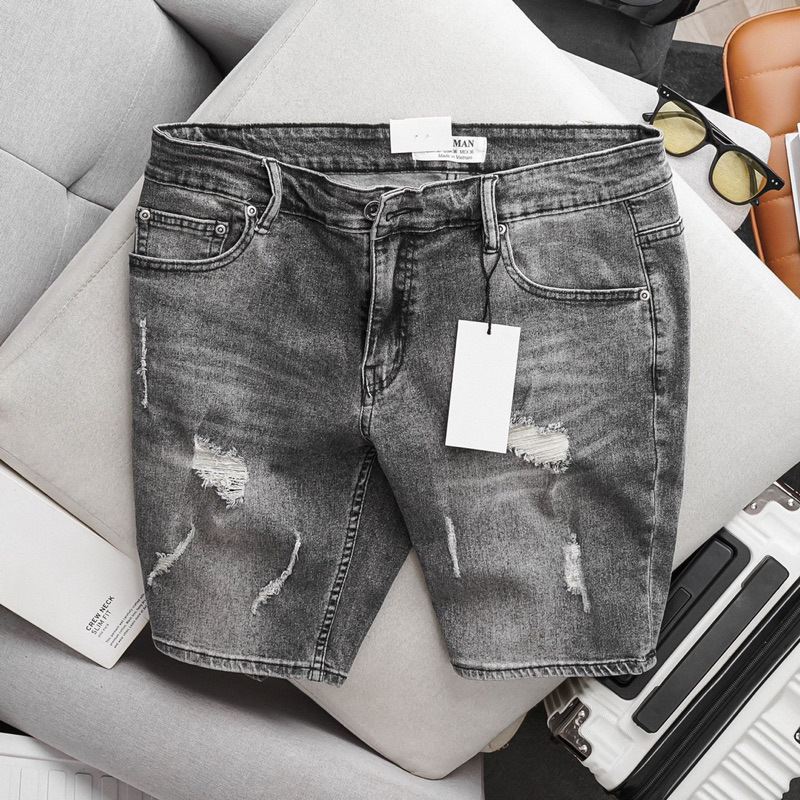 Short Bò Nam cao cấp xám đen jean nam xuất xịn co giãn